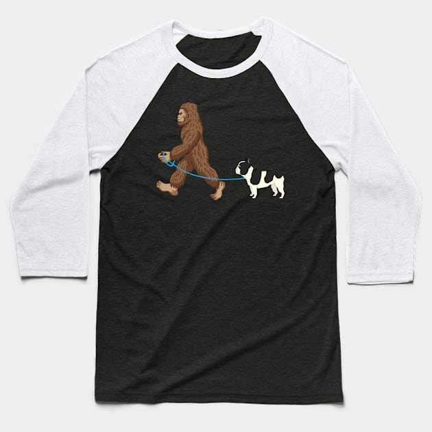 Bigfoot Dog Walk French Bulldog - Sasquatch Dog Lovers Baseball T-Shirt by SkivingtonAllanss